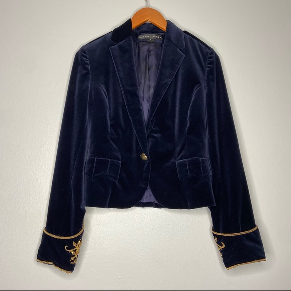 Ralph Lauren Black Label Jackets & Blazers - Ralph Lauren Black Label Vintage Navy Blue Velvet Jacket Gold Embroidered C1